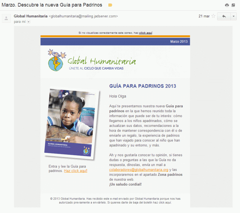 Email con llamada a la acción difícil de ver Email con llamada a la acción difícil de ver