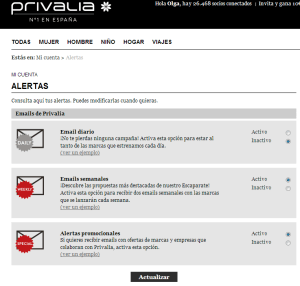 Panel de alertas en Privalia