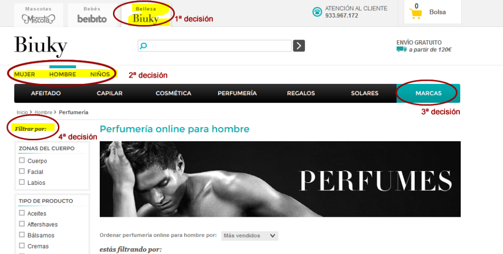 Captura de pantalla de Biuky. Filtrado