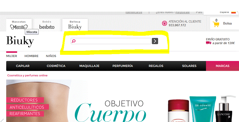 Captura de pantalla de Biuky. Buscador